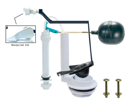 HERRAJE SENCILLO (REBOSADERO 3″ / MANIJA LATERAL BLANCA 116 / VÁLVULA CÓD. 90 / TORNILLOS DE FIERRO / RANA SENCILLA 3″) BAYUSA